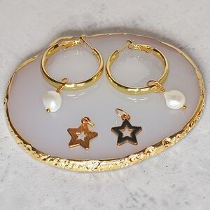 Chunky Gold over Sterling Hoop Earrings Interchangable Charms Pearl Drop Glam